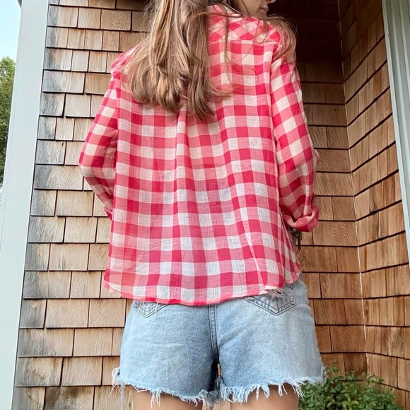Red and white gingham button-down blouse from Free People - Picture 3 of 8
